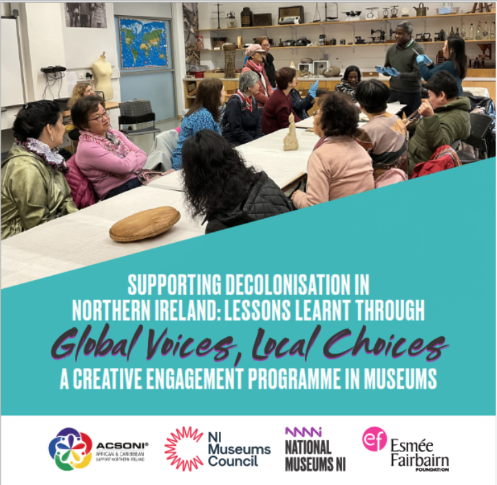 Image of workshop participants from the Active Citizens Engaged group discussing World Cultures Collection items in the Ulster Museum
